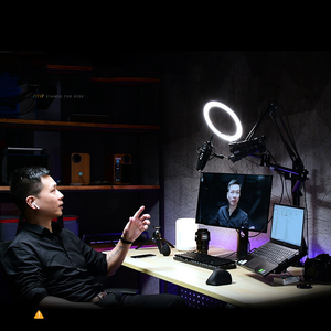 ชุดขาตั้งเซลฟี่แบบตั้งโต๊ะพร้อมไฟวงแหวน LED <span class=keywords><strong>6</strong></span>-10 นิ้ว ไมโครโฟน และที่ยึด ใช้งานร่วมกับแล็ปท็อป จอภาพ แท็บเล็ต และโทรศัพท์ - Product Image 2