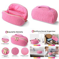 Sacs cosmétiques brodés personnalisés pour femmes, sac de voyage pour maquillage, sac de maquillage Teddy, sac cosmétique en peluche