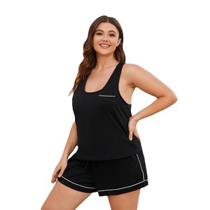 Nueva moda <span class=keywords><strong>Sexy</strong></span> Pijama sin mangas camiseta sin mangas pantalones cortos Mujer de talla grande 4XL Color sólido ropa de <span class=keywords><strong>dormir</strong></span> cómodo vestido de <span class=keywords><strong>dormir</strong></span> <span class=keywords><strong>para</strong></span> niña - Product Image 4