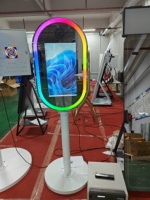 Miroir photo ovale de 21,5 pouces, borne interactive tactile pour selfies avec cadre LED, photomaton interactif pour mariages, fêtes et événements