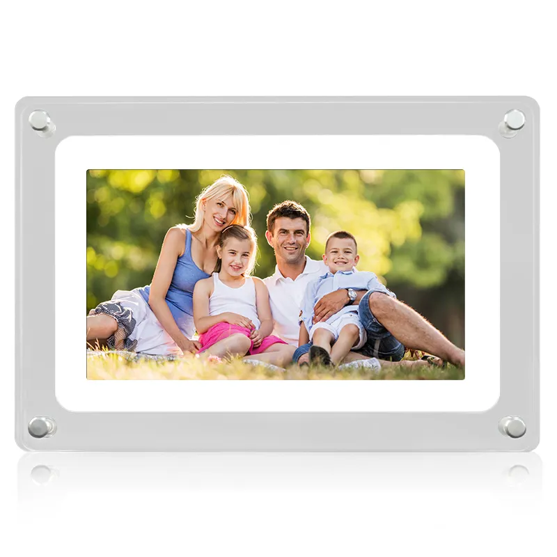 Bien conçu acrylique LCD Led affichage 7 pouces avec horloge alarme vidéo boucle cadre photo numérique