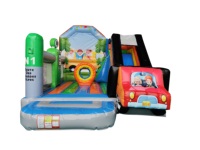Nouveau design Château gonflable Taxi Bus avec voitures de conduite, obstacles, trampoline et aire de jeux intérieure souple