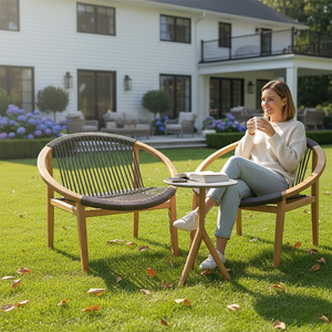 Outdoor Solid Wood Woven Rattan Teak Villa Solid Wood <strong>Chair</strong> Restaurant Furniture Outdoor Dining <strong>Chairs</strong> - Product Image 1