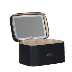 Trousse de maquillage OBOX avec miroir, grande capacité, sac cosmétique pour femmes, rangement portable pour voyage, couleur unie, velours côtelé, poignée souple - Product Image 2