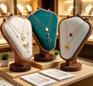Expositor de Terciopelo Multicolor con Base de Madera para Collares, Soporte Portátil para Cadenas y Colgantes de Joyería para Boutique - Product Image 5