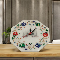 Reloj de Pared Feng Shui con Incrustaciones Hechas a Mano, Diseño Intrincado de Mármol Taj Mahal, Artesanía Única en Piedra, Temas Religiosos de Ángeles, Cruz del Amor
