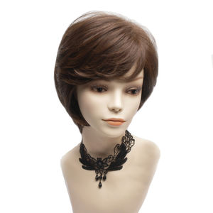 Peluca Bob Ondulada Pequeña, Sin Pegamento, Hecha a Mano, Mezcla de Cabello Humano, Negro Natural y Marrón, Pre-Depilada, Transpirable, Ligera, para Verano - Product Image 3