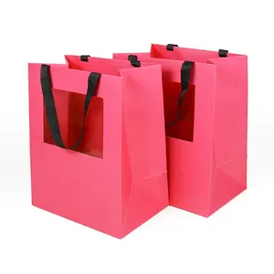 婚礼宾客青睐手工花篮纸包装艺术袋可重复使用品牌标志购物礼品袋带透明窗口