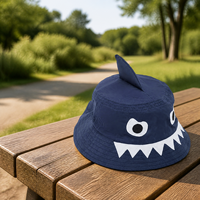 Chapeau Bob Requin Bleu Marine avec Yeux et Dents de Requin pour Usage Décontracté en Extérieur, Pêche et Voyage, Unisexe