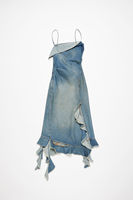 Mode Vintage dégradé licou plié col carré dos nu bretelles Patchwork ourlet irrégulier à volants Denim robes pour femmes