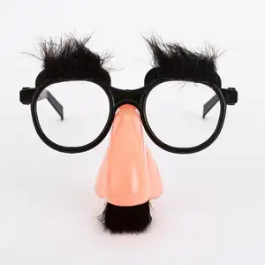 Grosir kacamata penyamaran lucu kebaruan kacamata badut mata dan hidung dengan kacamata kumis kostum Halloween topeng pesta