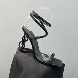 Sandalias de Tacón Alto de Lujo de Marca Famosa de Alta Calidad para Mujer, Sandalias de Fiesta con Correa de Tobillo de Cristal a la Moda - Product Image 3