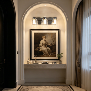 Modern Stainless Steel <b>Wall</b> Lamp <b>With</b> Glass Shade 3500K Warm White LED Bathroom Vanity <b>Light</b> E27 <b>Switch</b> Control - Product Image 6