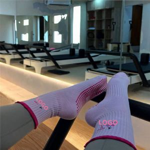OEM Wholesale Non-slip Pink <b>Socks</b> Custom Logo Embroidered Ruffled High Quality Yoga <b>Grip</b> Pilates <b>Socks</b> - Product Image 4