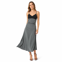 Robe longue sans manches pour femme, coupe trapèze, bicolore, à blocs de couleur, avec bretelles et taille froncée, 100% Polyester, coupe ample, style mature et tendance