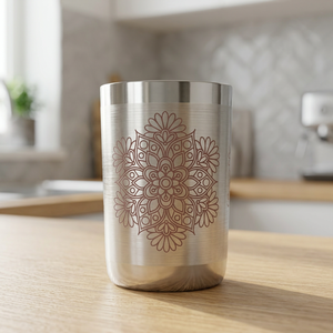 Tasse de voyage isotherme à double paroi en acier inoxydable avec motif floral mandala, style bohème unisexe, pour boissons chaudes - Product Image 4