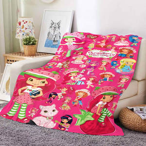 Couverture en peluche personnalisée en gros, motif fraise de dessin animé mignon, impression Kawaii, couvertures polaires en flanelle sur mesure - Product Image 4