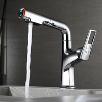 Robinet de lavabo ELOILO tout en cuivre noir, extractible, relevable, rotatif, télescopique, eau chaude et froide, avec cartouche céramique