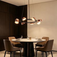 Suspension design en forme d'anneau pour salon, luminaire moderne et minimaliste en fer LED or rose pour salle à manger et chambre, suspension de plafond de taille moyenne