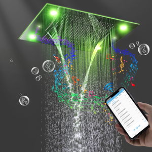 Juego de ducha con música, cortina de cascada de niebla de lluvia, cabezal de ducha led de 600x800mm, 6 funciones, termostática - Product Image 2