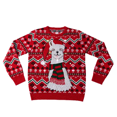 Weihnachten Rundhals ausschnitt Baumwolle gestrickt benutzer definierte Winter pullover Weihnachten hässlichen Pullover Pullover Led Light Sweater für Weihnachten