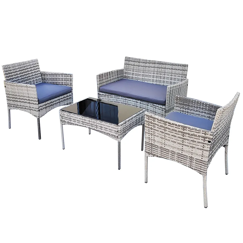 Furniture Wholesaler Outdoor Living Light Grey Rattan Wicker 4 Pieces Set Patio Garden Furniture