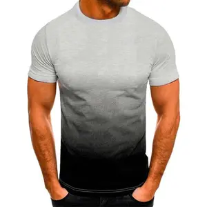 2023春季新款欧美男士休闲运动时尚3D渐变短袖圆形t恤