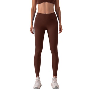 कस्टम डिजाइन महिलाओं की उच्च कमर लोचदार योग पैंट हिप-लिफ्टिंग पेट टाइट फिटनेस प्रशिक्षण ठोस नग्न शैली - Product Image 1