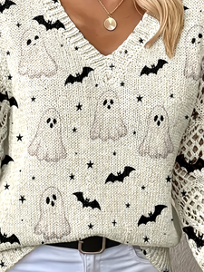<span class=keywords><strong>Pull</strong></span> en tricot à col en V pour <span class=keywords><strong>femme</strong></span>, imprimé chat <span class=keywords><strong>noir</strong></span> et citrouille d'Halloween, à manches longues, décontracté, pour tous les jours et les fêtes, personnalisation possible - Product Image 4