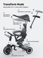 Tricycle 3-en-1 en plastique pour tout-petits BAB WAY avec auvent réglable et poignée de poussée pour les enfants de 1 à 3 ans, cadeau d'anniversaire DDP
