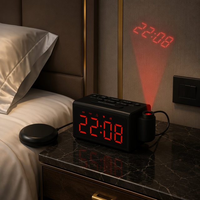 Versatile Ceiling Projection Digital Analog Table Alarm Clock 180 Degree Rotatable Projector FM Vibration Bedside Hub Custom
