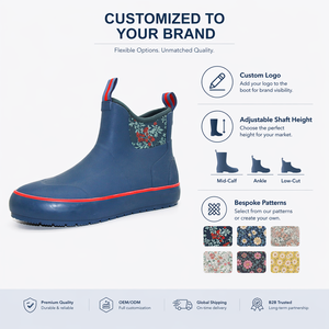 Botas de Lluvia de Goma Antideslizantes Duraderas para Mujer, Zapatos de Jardín Florales Impermeables hasta el Tobillo, Suela Resistente, Protección para Todo Clima - Product Image 2