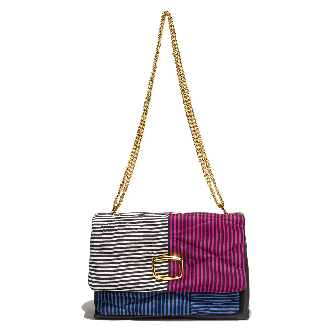 Ladies unique fashion luxury shoulder crossbody bag made in Italy with signature vintage silk scarf colourful stripes