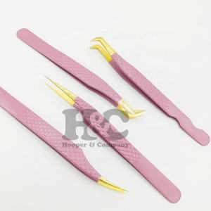 Pinzas de extensión de pestañas con logotipo personalizado con punta dorada, mango de agarre de diamante rosa, acero inoxidable, pinzas con logotipo personalizado de visón - Product Image 6