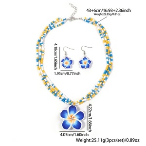 Conjunto <span class=keywords><strong>de</strong></span> Collar y Aretes con Flores Hawaianas, Aretes Colgantes <span class=keywords><strong>de</strong></span> Flores Bohemias para Mujer, Joyería <span class=keywords><strong>de</strong></span> Verano para Vacaciones en la Playa - Product Image 2