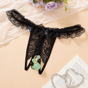 String sexy en dentelle avec perles qui brillent dans le noir, lot de 4, sous-vêtements pour femmes, respirant, transparent, design à volants et nœuds - Product Image 3