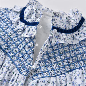 Robe d'été et d'automne personnalisée à imprimé floral, broderie de luxe, smockée, pour bébé fille, en coton respirant, longueur genou, ODM OEM - Product Image 4
