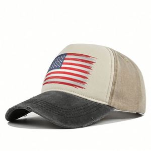En stock – Casquettes de baseball en coton délavé style « Dad Hat » avec logo imprimé drapeau américain, en promotion - Product Image 3