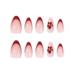 <span class=keywords><strong>Uñas</strong></span> <span class=keywords><strong>Postizas</strong></span> de Almendra con Punta Francesa Roja y Diseño Floral, <span class=keywords><strong>Uñas</strong></span> Falsas con Cobertura Completa <span class=keywords><strong>para</strong></span> Mujer, Venta al Por Mayor - Product Image 2