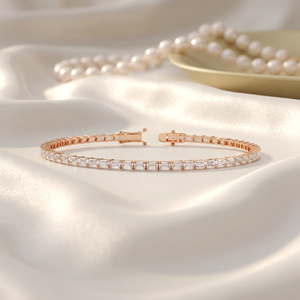 Pulsera de tenis con diamantes talla esmeralda East West – Diamantes de laboratorio DEF CVD con corte escalonado, oro rosa de 10K, 14K, 18K, pulsera de eternidad - Product Image 1