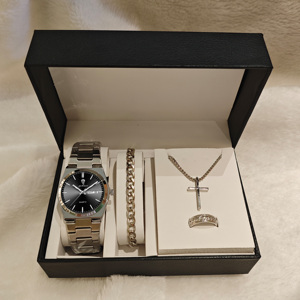 Gohuos 8807 Ensemble Classique 5 Pièces : Collier Croix, Bague, Chaîne, Bracelet, Montre Homme de Luxe Lumineuse et Étanche avec Coffret en Cuir Haut de Gamme - Product Image 2