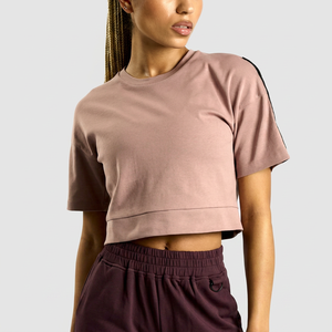 Women's Summer <b>Retro</b> Vintage Cotton Tees Front Logo Short Sleeve Top Breathable Eco-Friendly OEM Customizable - Product Image 1