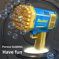 BJQ OEM Pistolet à bulles en plastique 40 trous, version mini Gatling, bleu spatial, lance-roquettes lumineux, jouet d'été, vente chaude, pour enfants