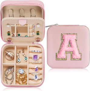 Pink Initial Letter Portable Travel Mini <strong>Jewelry</strong> <strong>Box</strong> PU Leather <strong>Jewelry</strong> Organizer Case Storage Gift <strong>Box</strong> for Girls <strong>Women</strong> - Product Image 2