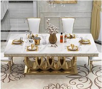 Luxe moderne dessus en marbre pieds en métal ensemble de table à manger meubles de salle à manger 8 chaises pour salle à manger