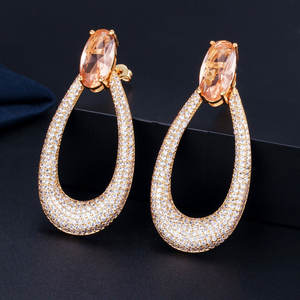 Boucles d'oreilles en <span class=keywords><strong>pierre</strong></span> de Zircon cubique, couleur or jaune, Micro pavé, grandes boucles d'oreilles rondes pour femmes, fiançailles, mariage, fête, bijoux - Product Image 1