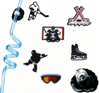 Breloques décoratives personnalisées réutilisables et lavables en PVC pour pailles de hockey sur glace, style sportif, accessoires pour gobelets et tasses