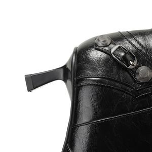 Botas de Invierno Occidentales Negras Personalizadas para Mujer, Marca Moncheer, con Punta Puntiaguda, Altura Media, Adornos Metálicos y Detalle de Hebilla, OEM ODM Disponible - Product Image 5