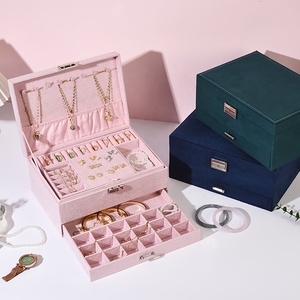 Organizzatore Multistrato per Gioielli da Donna, Porta Anelli e Collane in Velluto, Scatola Portaoggetti di <span class=keywords><strong>Grande</strong></span> Capacità con Serratura - Product Image 1