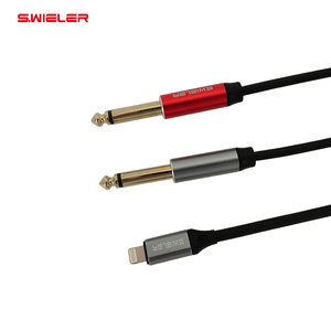 Câble audio de type I vers 6.35mm Adaptateur mâle <span class=keywords><strong>Apple</strong></span> de type I plaqué or anti-bruit 1/4 Ts Mono <span class=keywords><strong>Jack</strong></span> vers câbles audio d'éclairage - Product Image 1